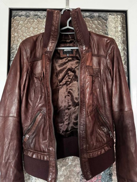 Кафяво яке от естествена кожа