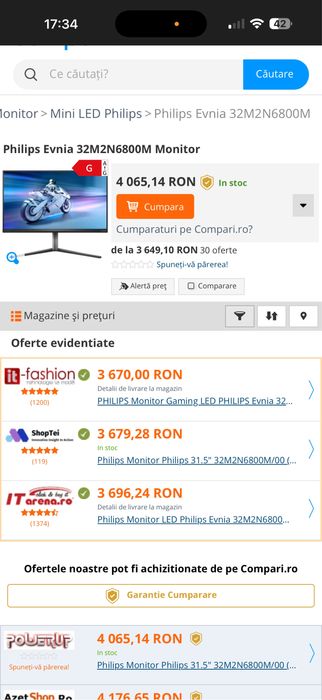 Monitor gaming Philips Evnia 32M2N6800M 144Hz 4K SIGILAT