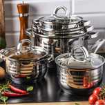 Set 5 oale, din inox, cu capac, manere argintii 16/18/20/24/16cm,