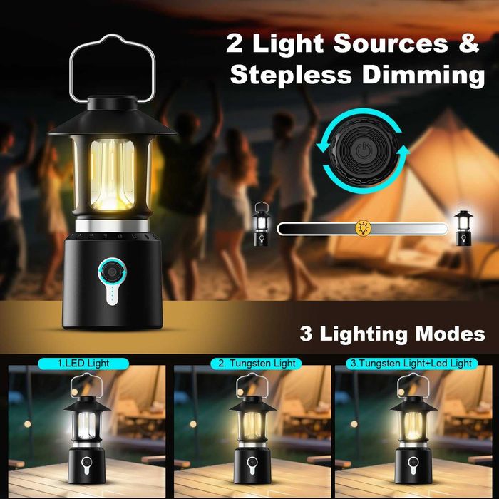 Телескопичен LED къмпинг фенер с акумулаторна батерия 8000mAh,3 режима