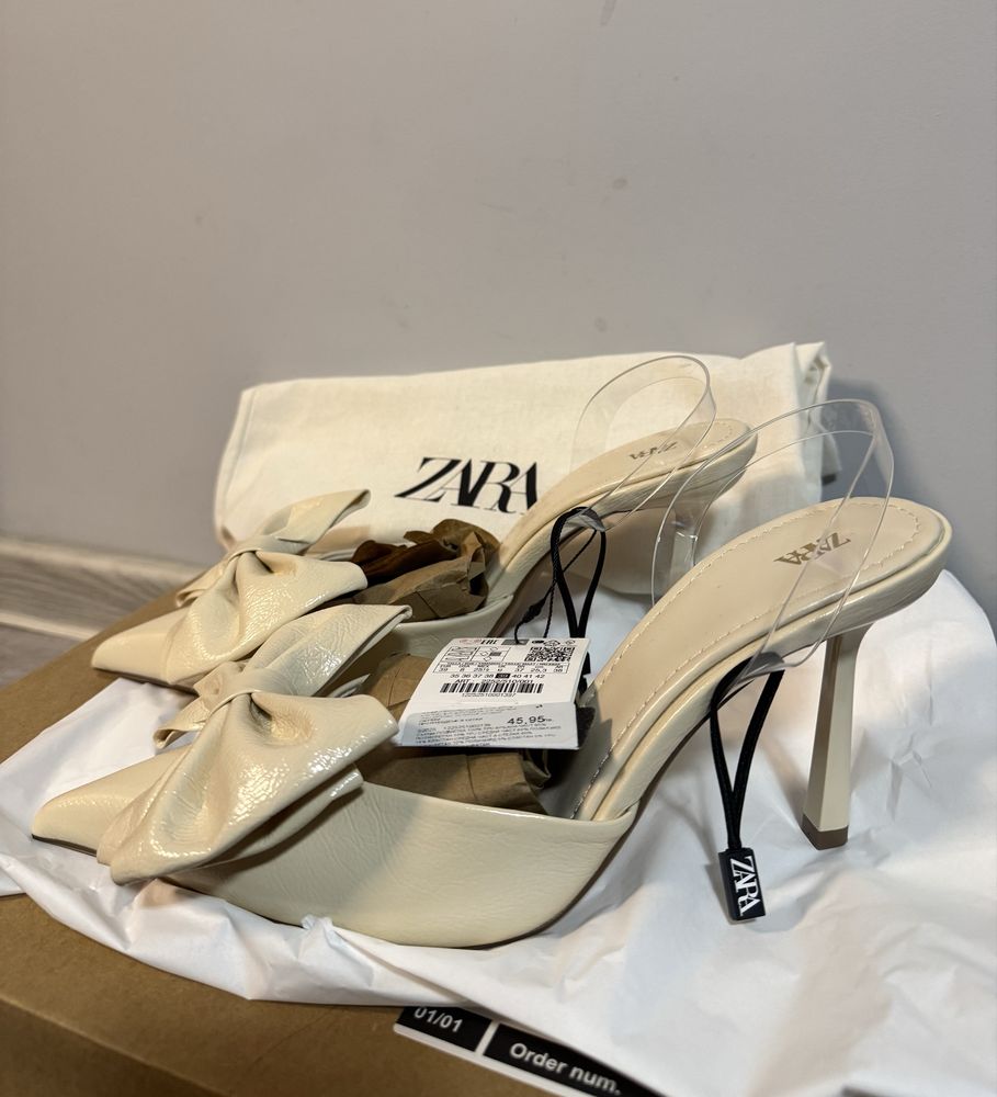Обувки на средновисок ток без пета с панделка ZARA