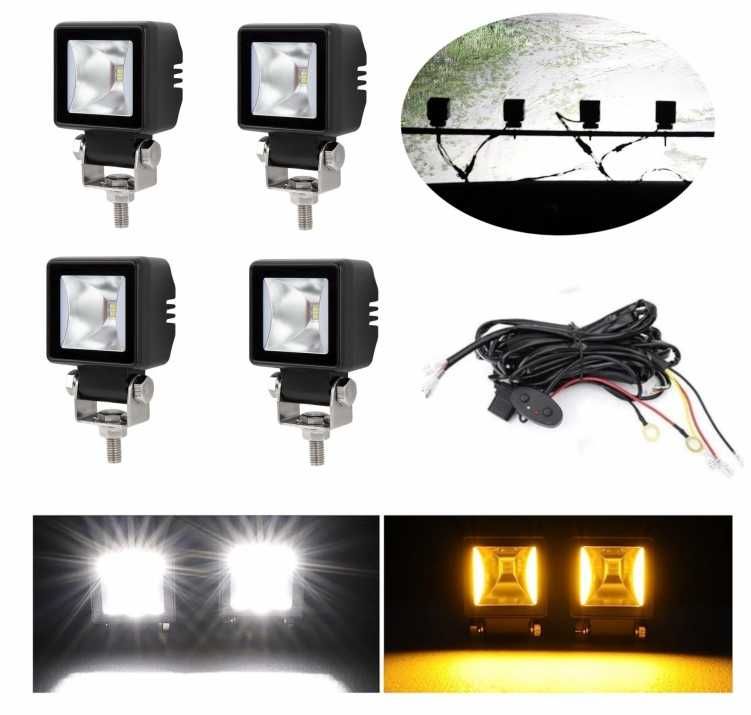 Комплект 4 Броя LED Халогени Фарове за Джип Офроуд Offroad с жълт DRL
