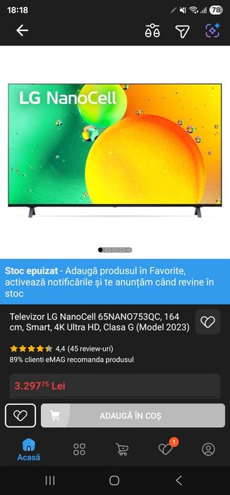 TV LG 4K 164CM 64"inch