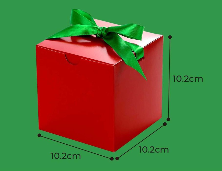 Подаръчна кутия Червена със зелени панделки 10x10x10см 10бр