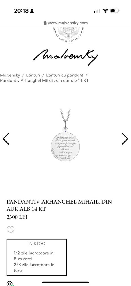 Pandantiv Arhangel Mihail din aur alb 14kT