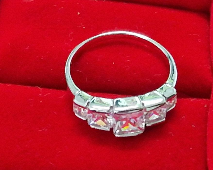 GR74,inel placat aur alb 18k,ideal logodna, zirconii albe