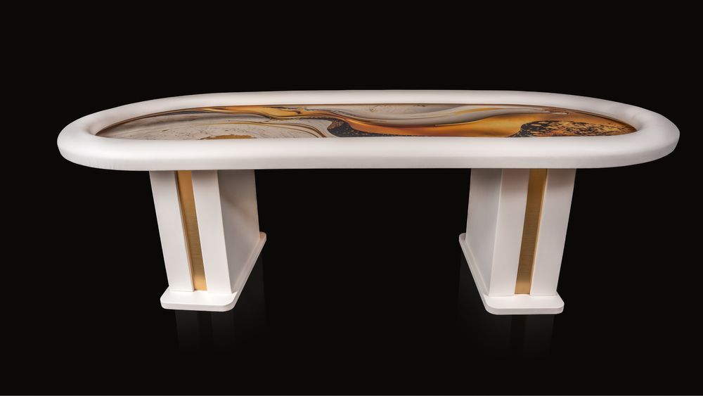 Masa poker extra lux piele alba CustomTables.eu artdeko