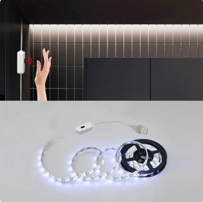 USB Led лента за кухня 2м , 5м. с сензорен ключ / жълта, бяла светлина