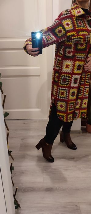 Cardigan croșetat, 100% lână, boho cu imprimeu floral, unicat