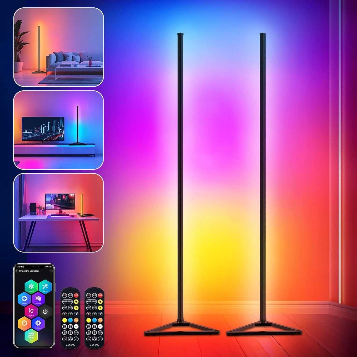 LED RGB Стояща Лампа с Дистанционно и Регулируема Височина Gaming