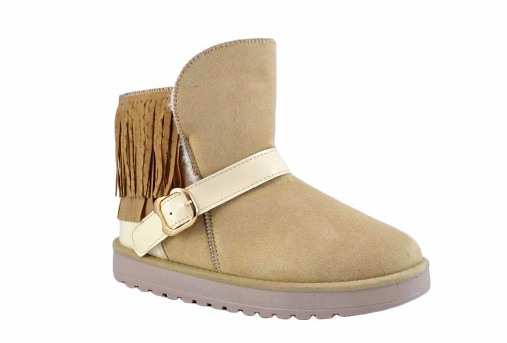 Cizme dama imblanite mini bej tip UGG cu franjuri - 38 39 40 41