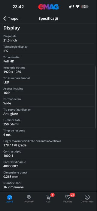 Monitor DELL IPS 21,5”, Full HD, P2217H