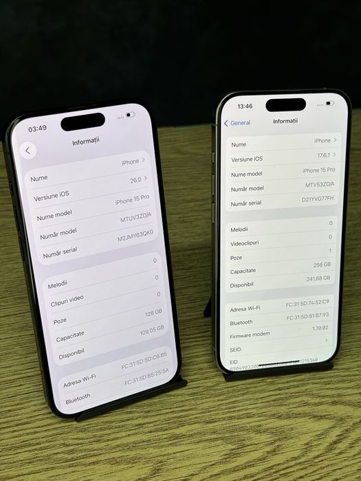 iPhone 15 Pro, memorie internă 128 GB/256GB