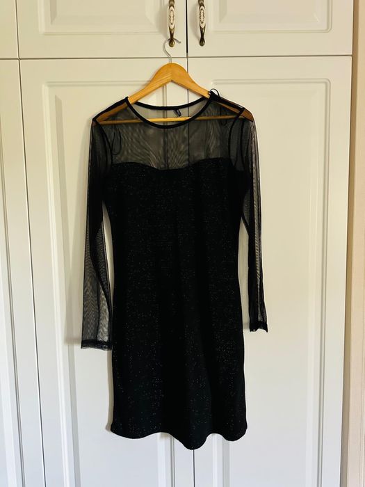 Rochie neagra de seara , cu maneca lunga , masura M / L