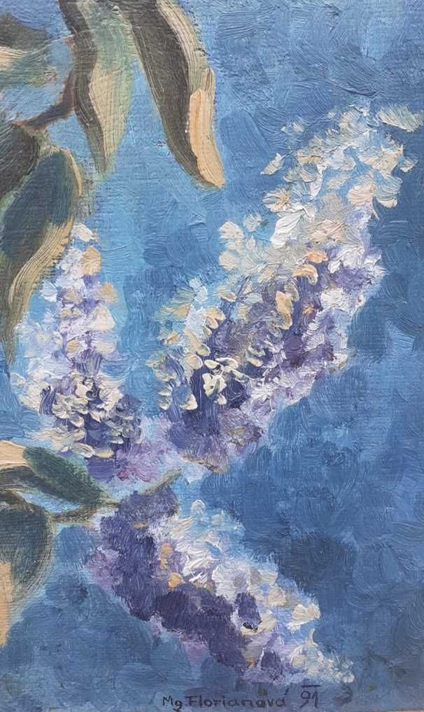 Tablou vechi - liliac - semnat Magdalena  Florianova