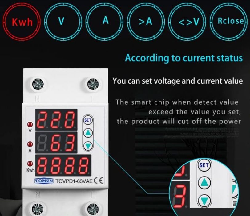TOMZN Защита срещу пренапрежение и ниско напрежение - 63А монофазна