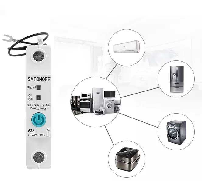 Смарт WiFi предпазител DIN шина, прекъсвач 63А с електромер Ewelink