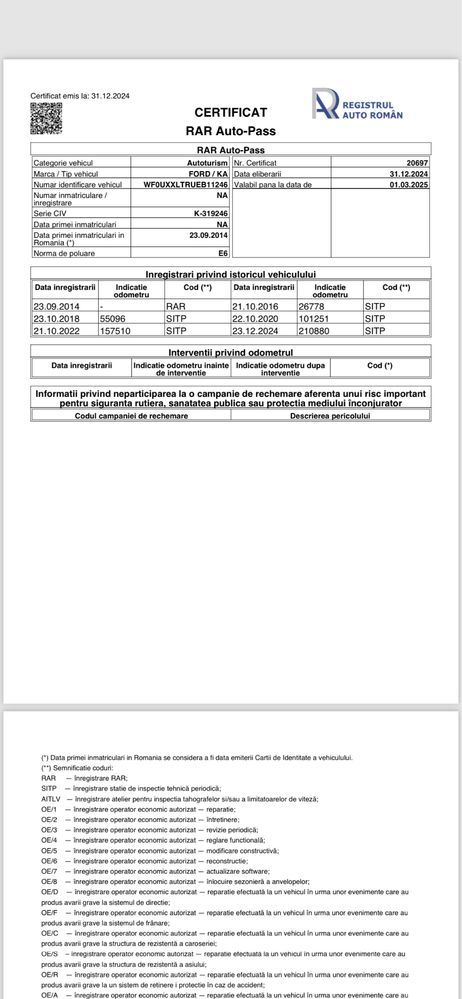 Vand/Schimb Ford Ka Mk2 2014