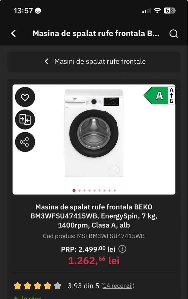 Masina de spalat Beko, noua nefolosita
