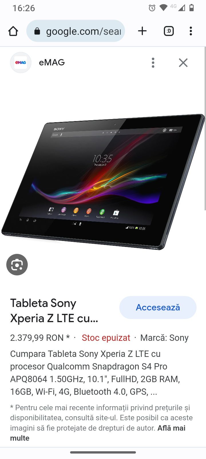 Tableta Sony Xperia pentru piese