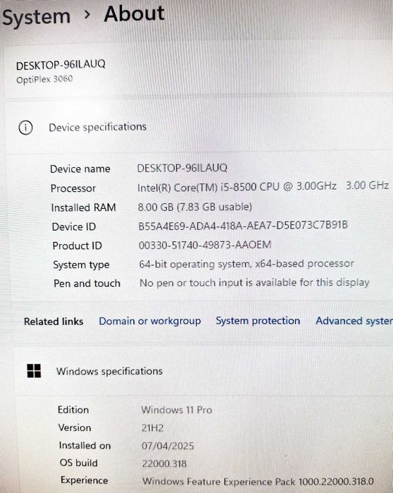 Calculator DELL OptiPlex 3060 i5 - 8500 Intel Core, 256gb SSD,  8 GB