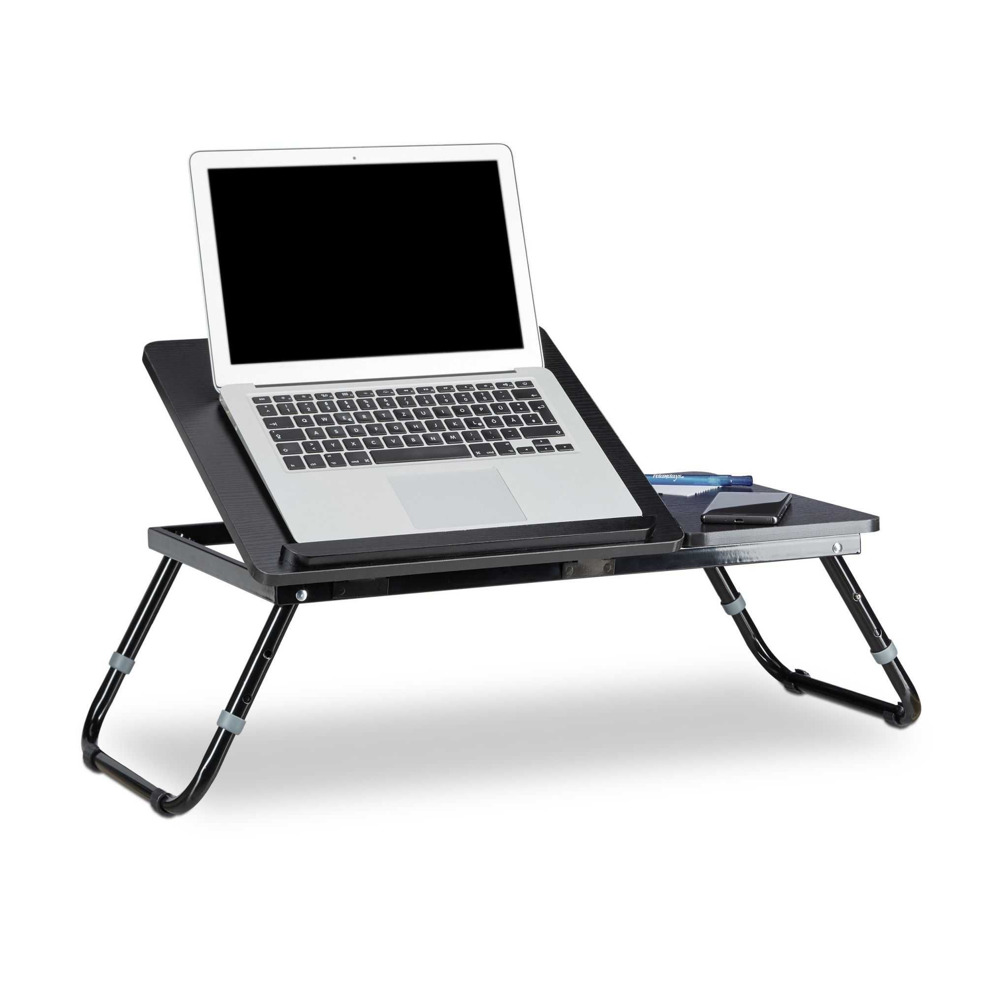 Masa laptop sau pat, lemn, negru, inaltime reglabila, pliabila