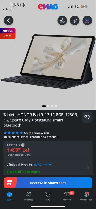 Tableta HONOR Pad 9, 12.1", 8GB, 128GB, 5G, Space Gray
