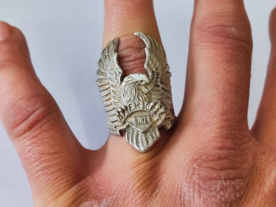 Стар Сребърен пръстен с орел Anerican biker 925