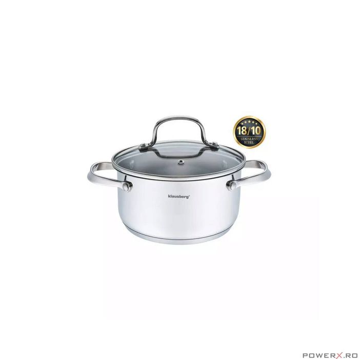 Oala din inox cu capac din sticla, 16cm 1.8litri, compatibila cu toate