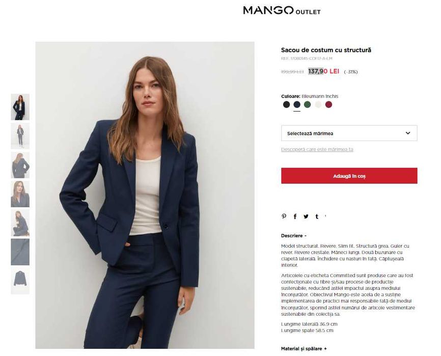 Vand sacou de costum femei marime 34