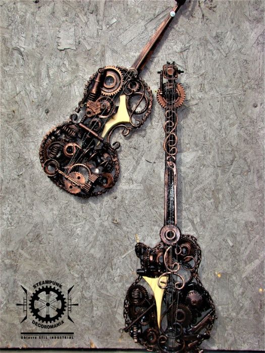 Chitara sau vioara STEAMPUNK, decor stil industrial.