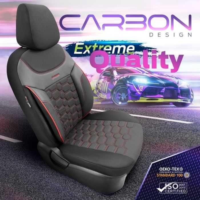 Пълен Комплект Тапицерия За Автомобил Otom Carbon, Червено-Черно