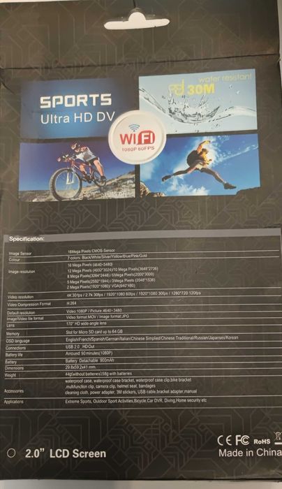 Camera de actiune/sport, 4K, 16MP, Wifi, cu telecomanda+card 32 GB