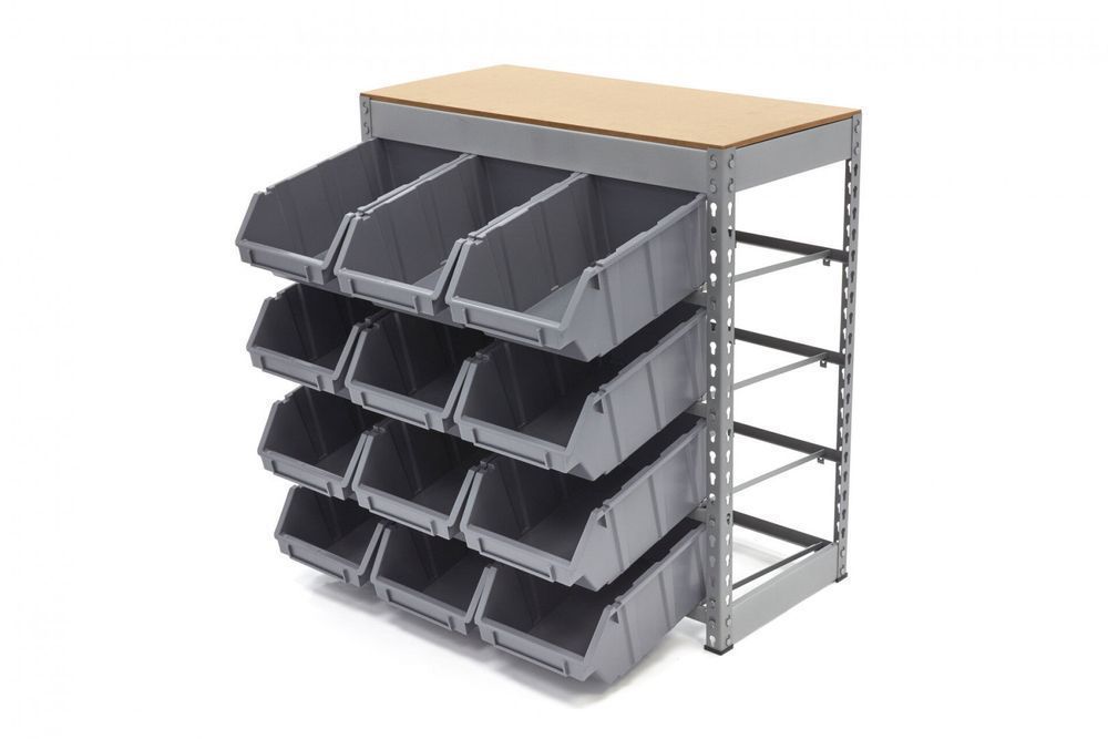Raft stand organizator cu 12 cutii de depozitare