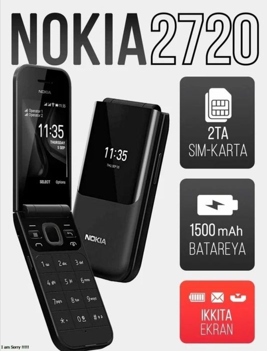 Yangi Nokia 2720 2 sim karta 2 ta ekranlij