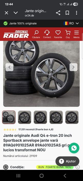 Vând jante R20 Noi Audi Q4 e-tron gri grafit lucios