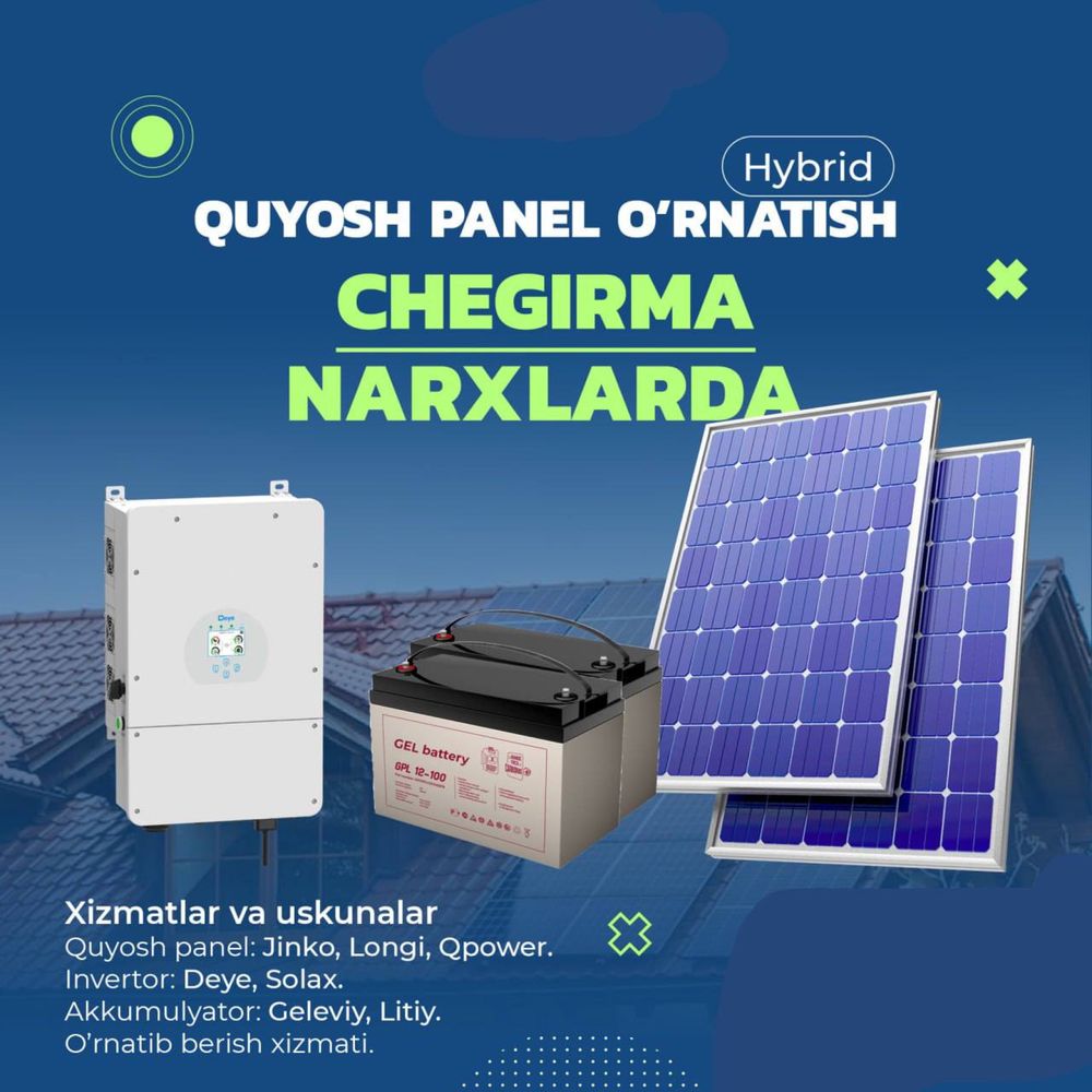 Quyosh panellari narxlari: 1kw -2,2mln som