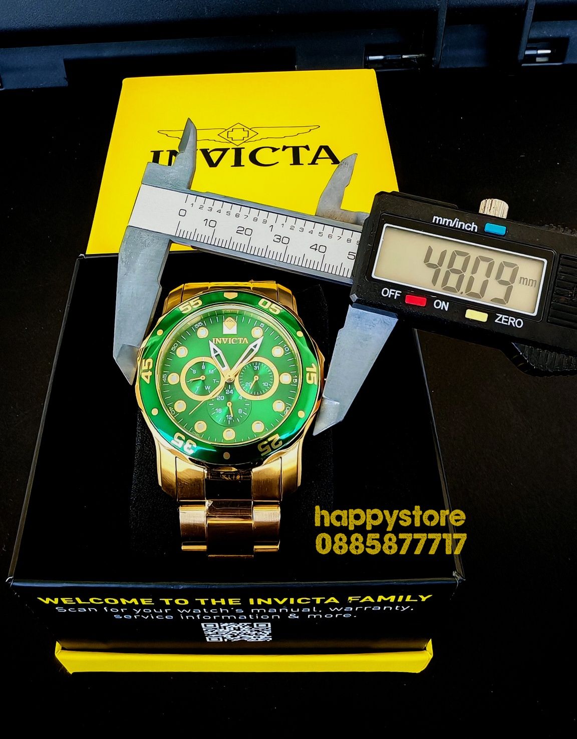 часовник INVICTA SCUBA Gold/Green 48 mm, Инвикта нов