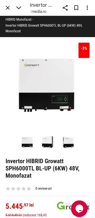 Invertor HIBRID Growatt SPH6000TL BL-UP 6 kw 48V, Monofazat