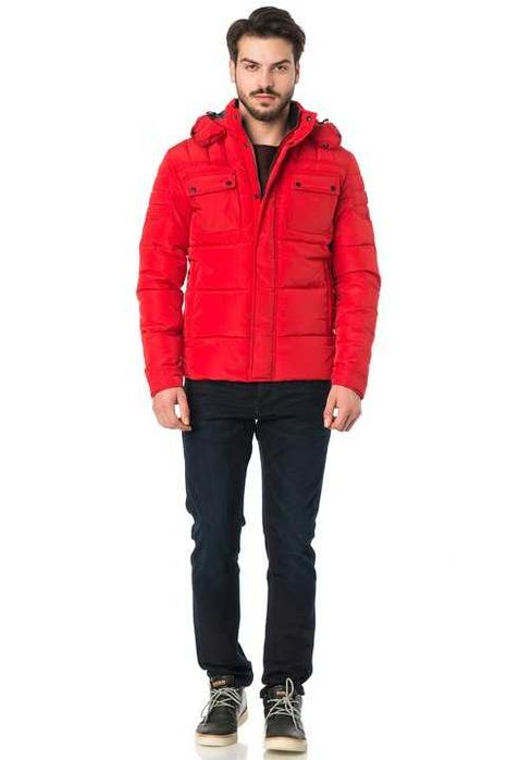 Geacă de puf roșie JACK&JONES cu glugă detașabilă (mărimea M)