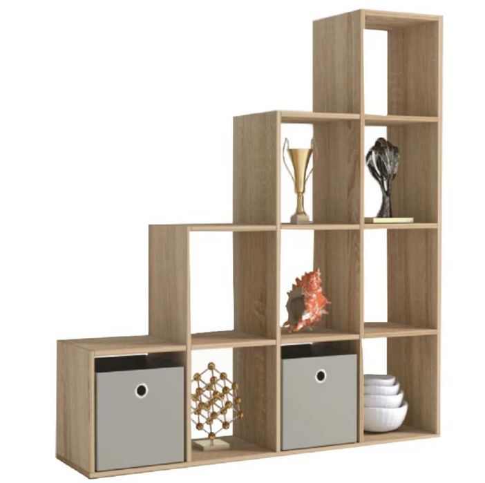 Стъпаловидна етажерка с 10 куба, цвят дъб сонома