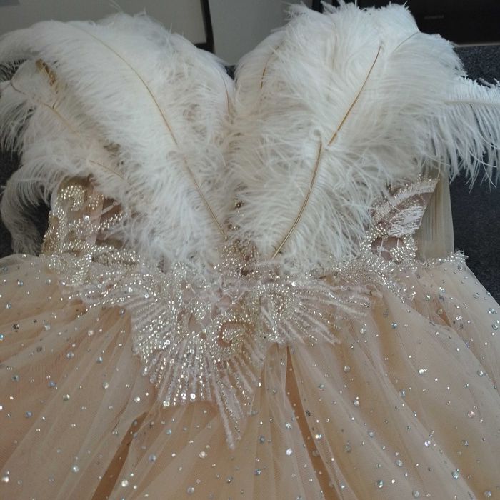 Рокля с Щраусови Пера и Сваровски Кристали