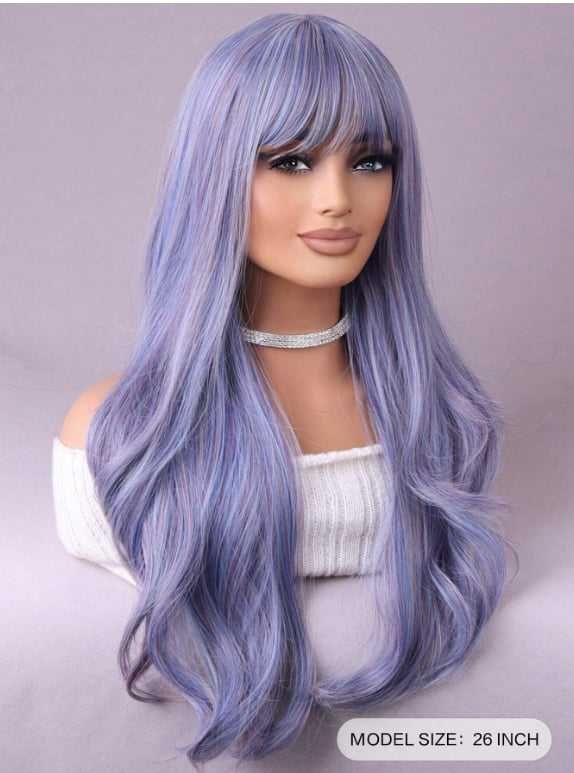Микс от цветове лилаво синя перука с бретон