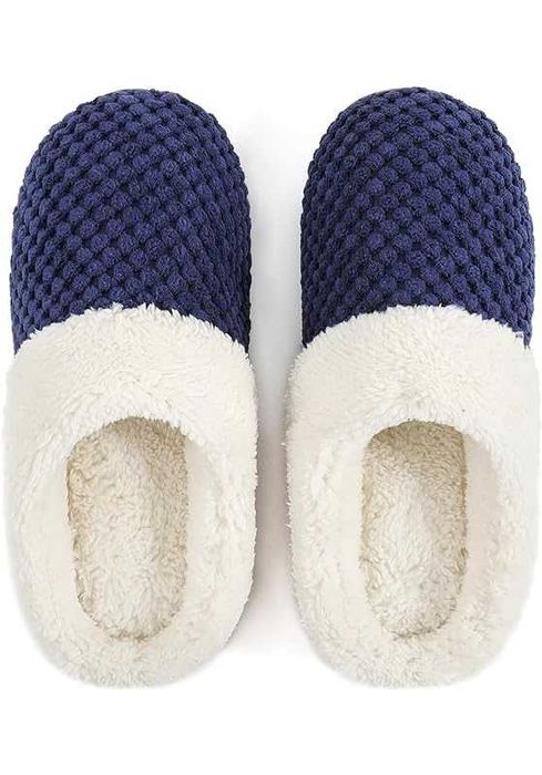 Papuci pufosi spuma memorie, diverse marimi, maro/albastru