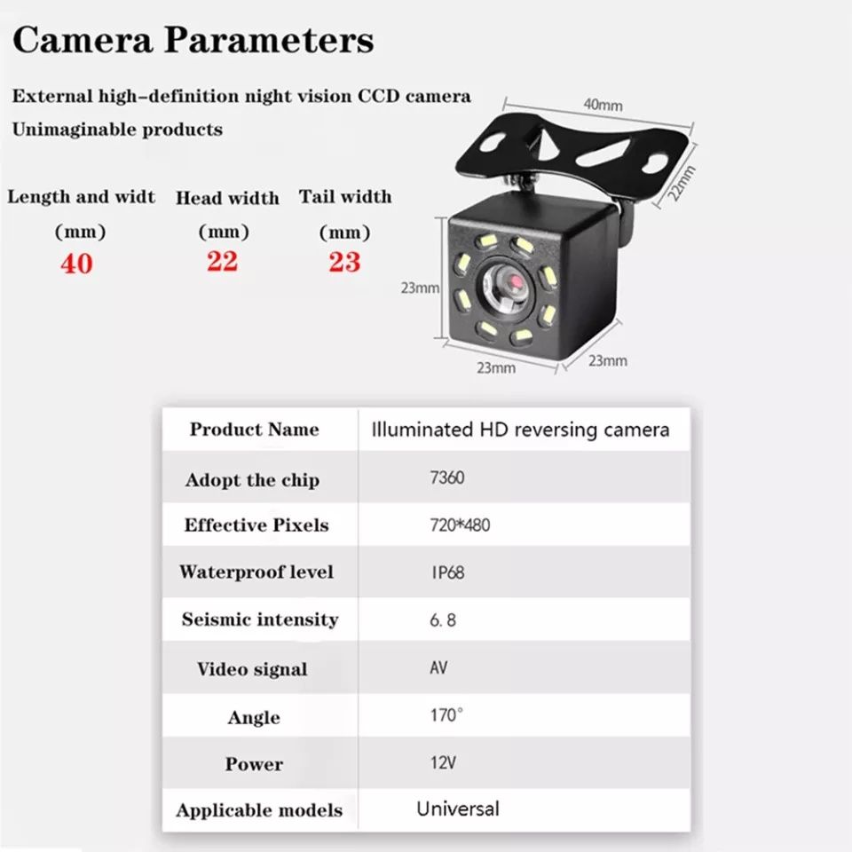 Камера за задно виждане с нощен режим лед светлина универсална  camera