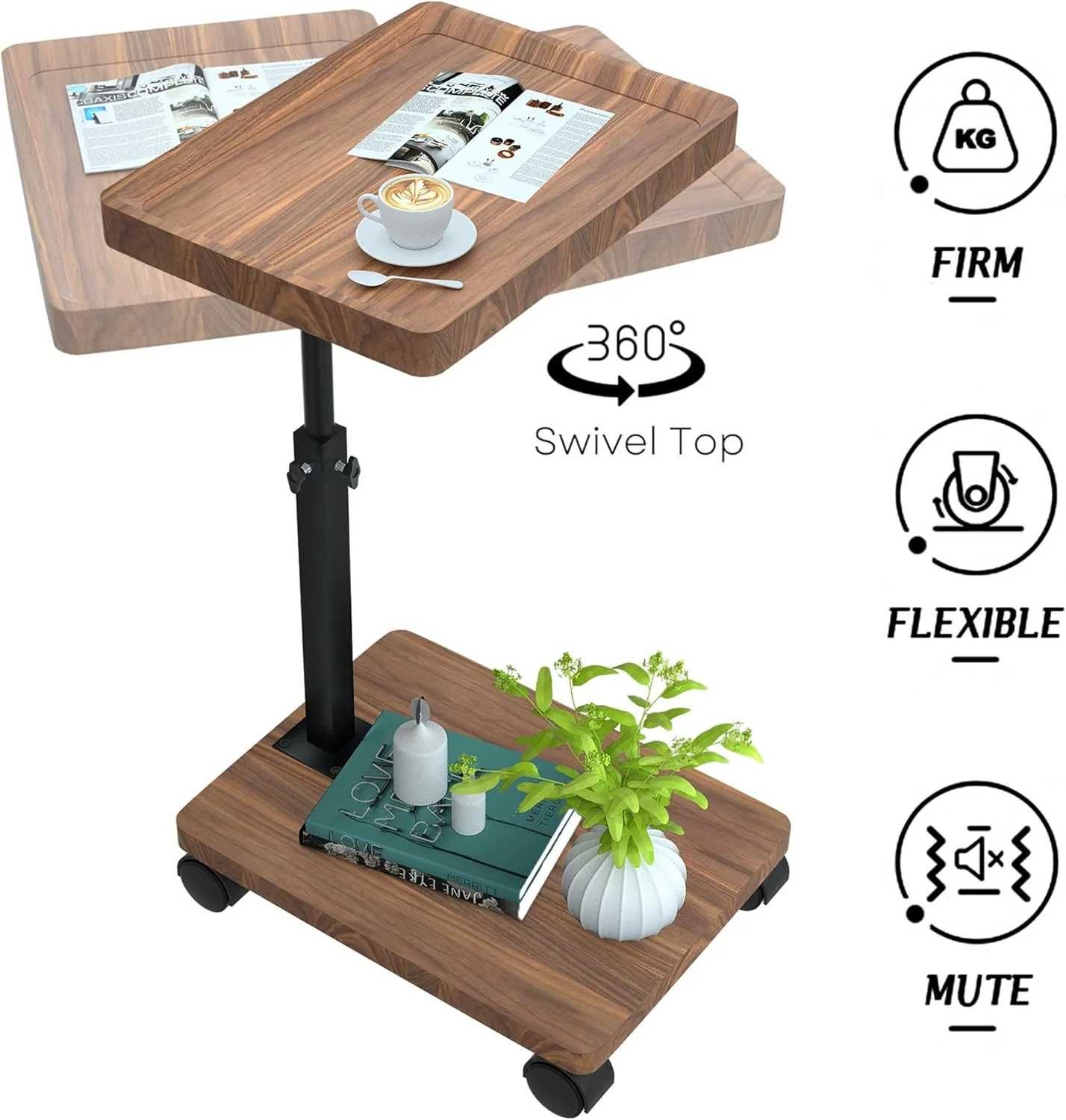 Masuta portabila pentru cafea, 2 blaturi MDF, inaltime ajustabila