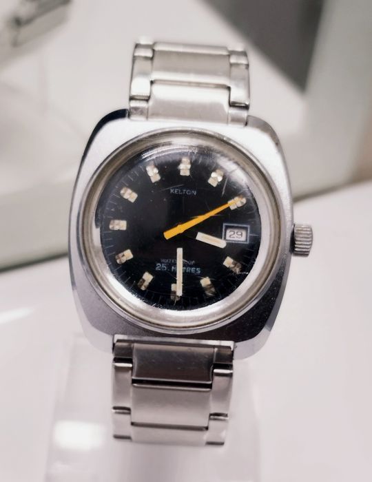 Ceas bărbătesc Kelton mecanic, mișcare M24, din anii 1970, oțel inox