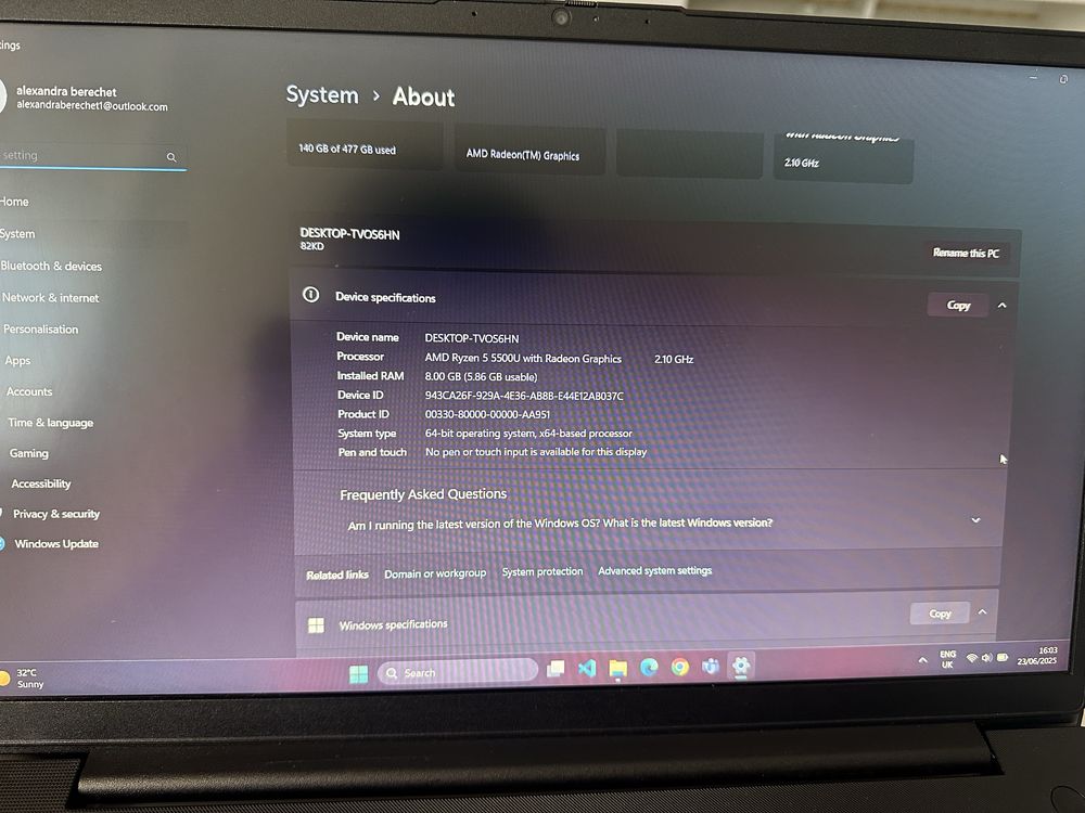 Lenovo V15 G2 ALC – Ryzen 5 / 8GB / 512GB SSD