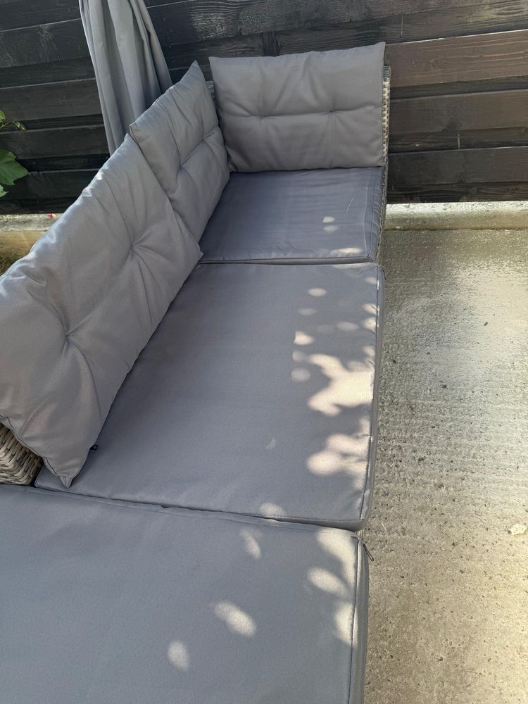 Set mobilier de grădină cu perne, 6 piese, gri, poliratan