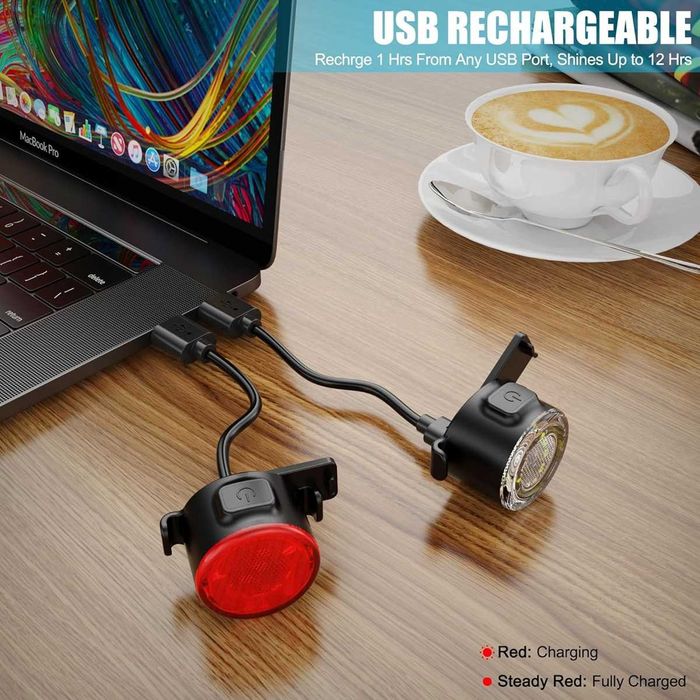 Комплект LED Фар и Стоп за велосипед с USB зареждане.